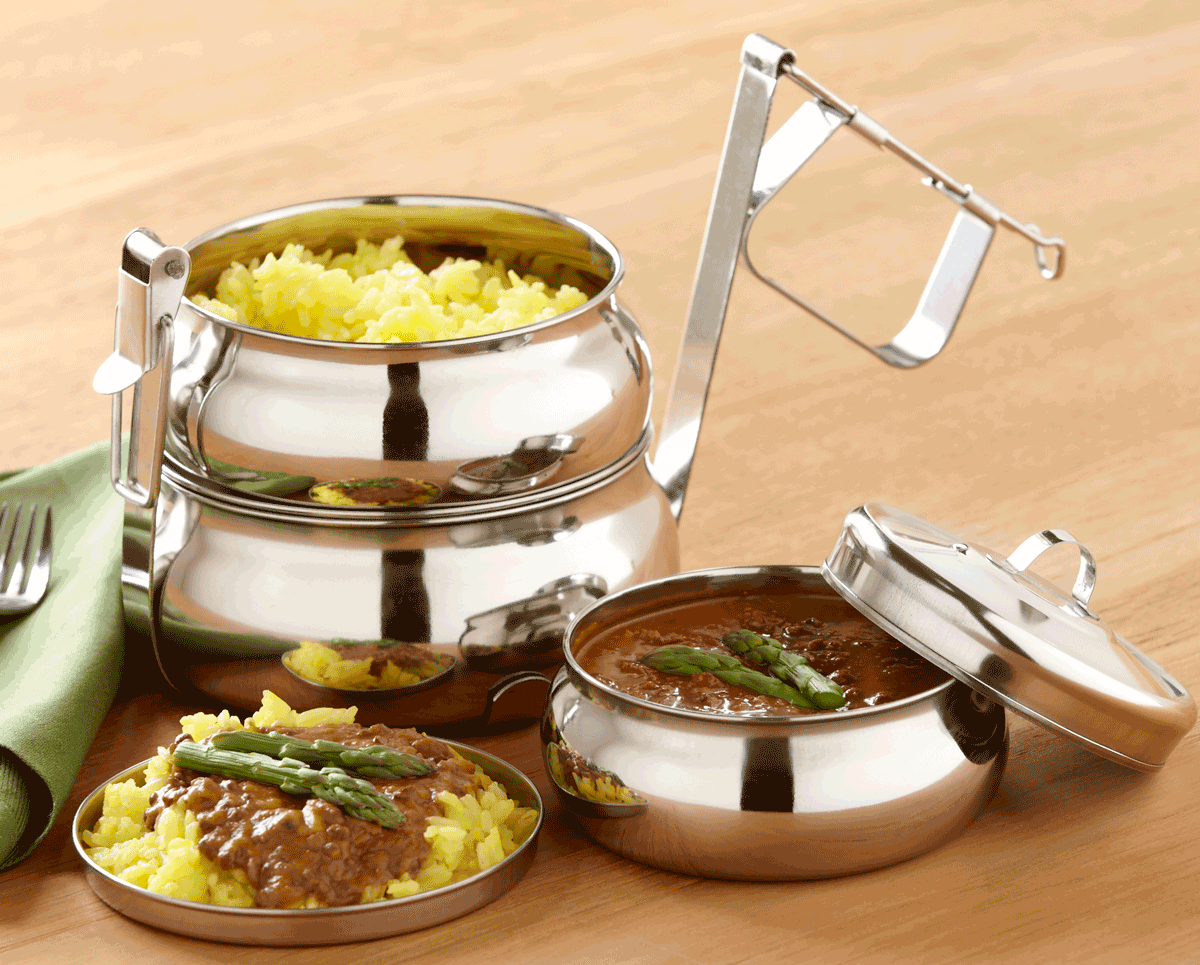 Large 4-Tier Stainless Steel Pyramid Tiffin